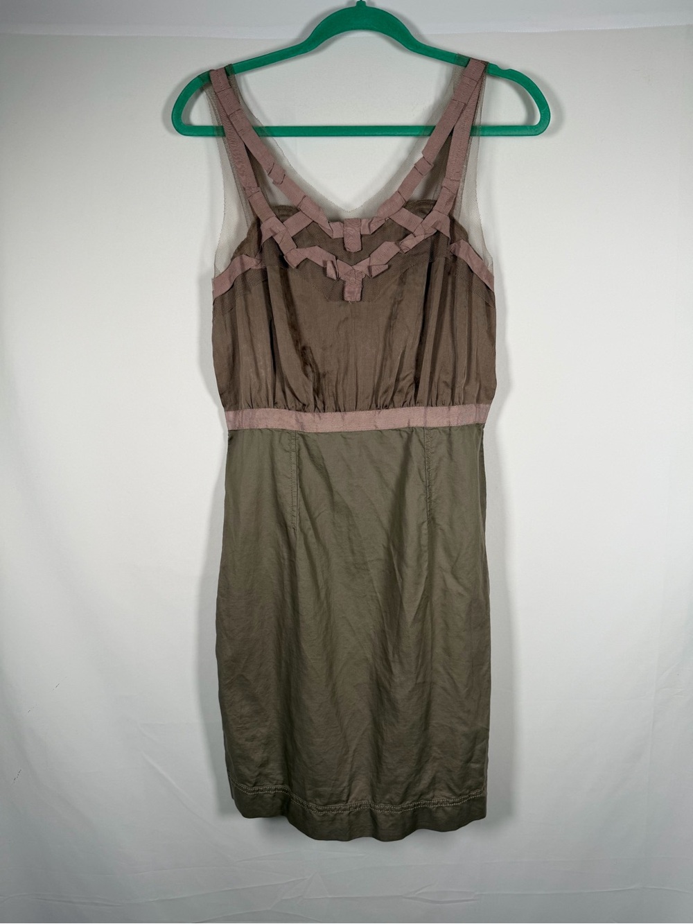 LOFT Fairy Grunge Earthy Brown Babydoll Dress with Dusty Pink Trim